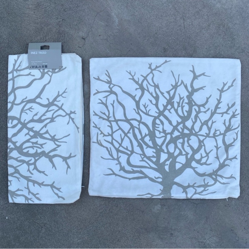 2 Vintage IKEA 20 x 20 Cotton Pillow Covers Off White/Taupe Coral Decor